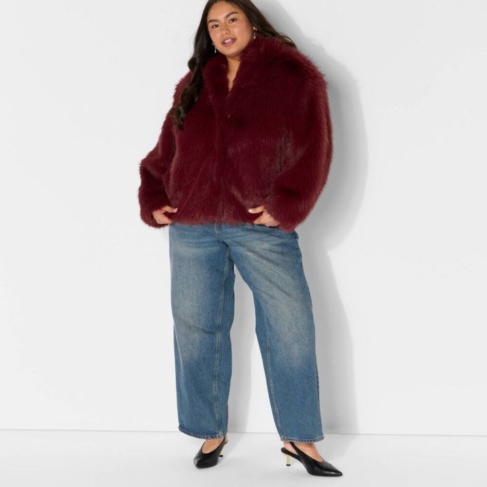 Wild Fable Burgundy Faux Fur Jacket